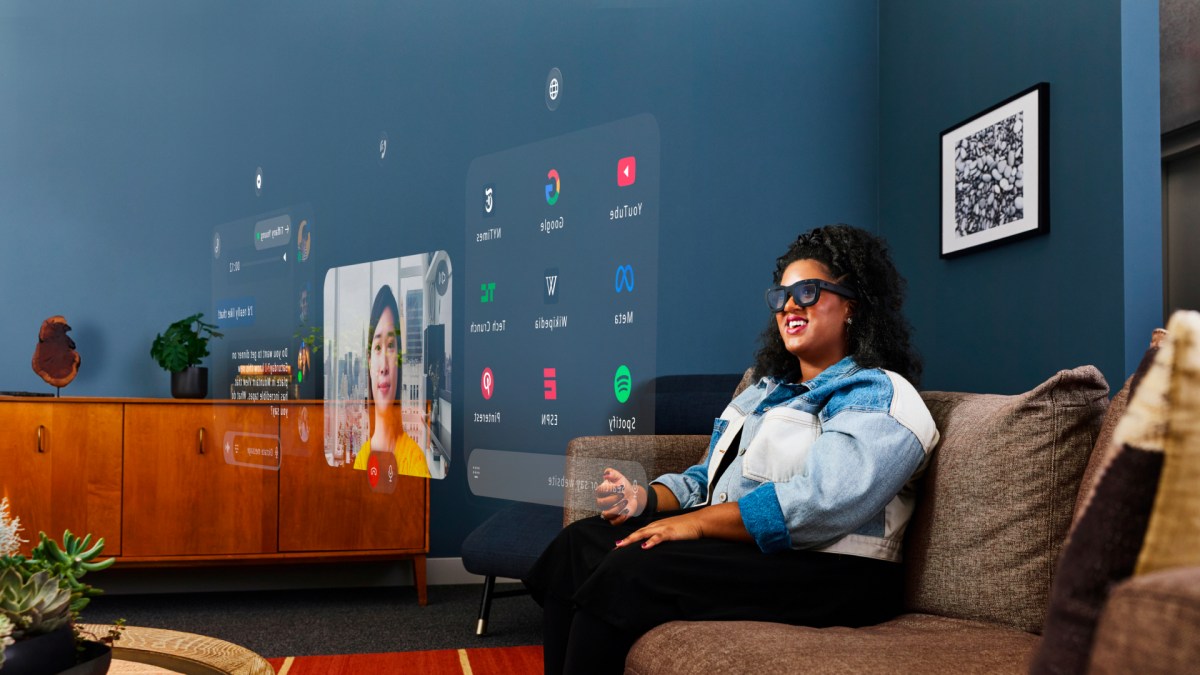 A person using the Orion augmented-reality glasses prototype